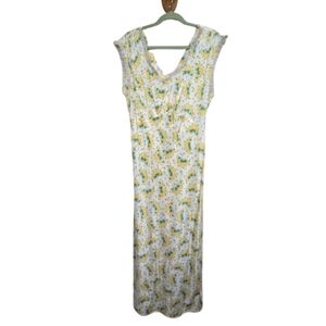 Vintage Textron 40s Floral Print V-Neck Bias Cut Maxi Dress Large-XL